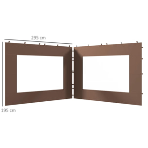 Outsunny Paredes Laterales para Carpa de 2 Paneles 295x195 cm Paredes Laterales de Repuesto de Tela Oxford con Ventana para Carpas de 6x3 m 3x3 m Marrón