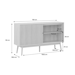 Buffet de rangement décor bois naturel. Linear. deux portes. deux étagères. buffet haut. vaisselier.  L 150 x P 39.5 x H 90cm