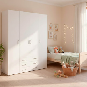 Armadio Guardaroba Con 4 Ante E 3 Cassetti Design Moderno Ampio Vano Con Barra Appendiabiti e Ripiani Salvaspazio Abiti 154 x 49.5 x 200.4 Cm Bianco