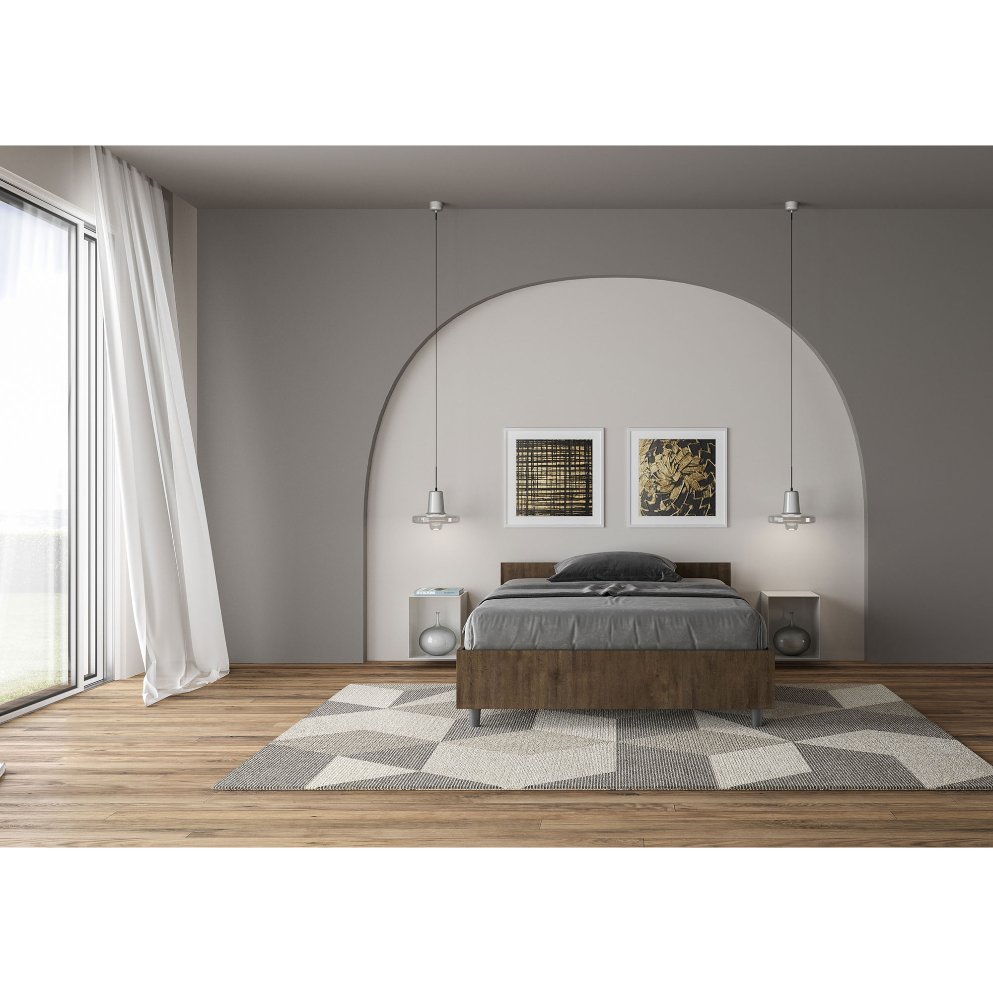 Cama de una plaza y medio con almacenaje 120x200 nogal Nuamo