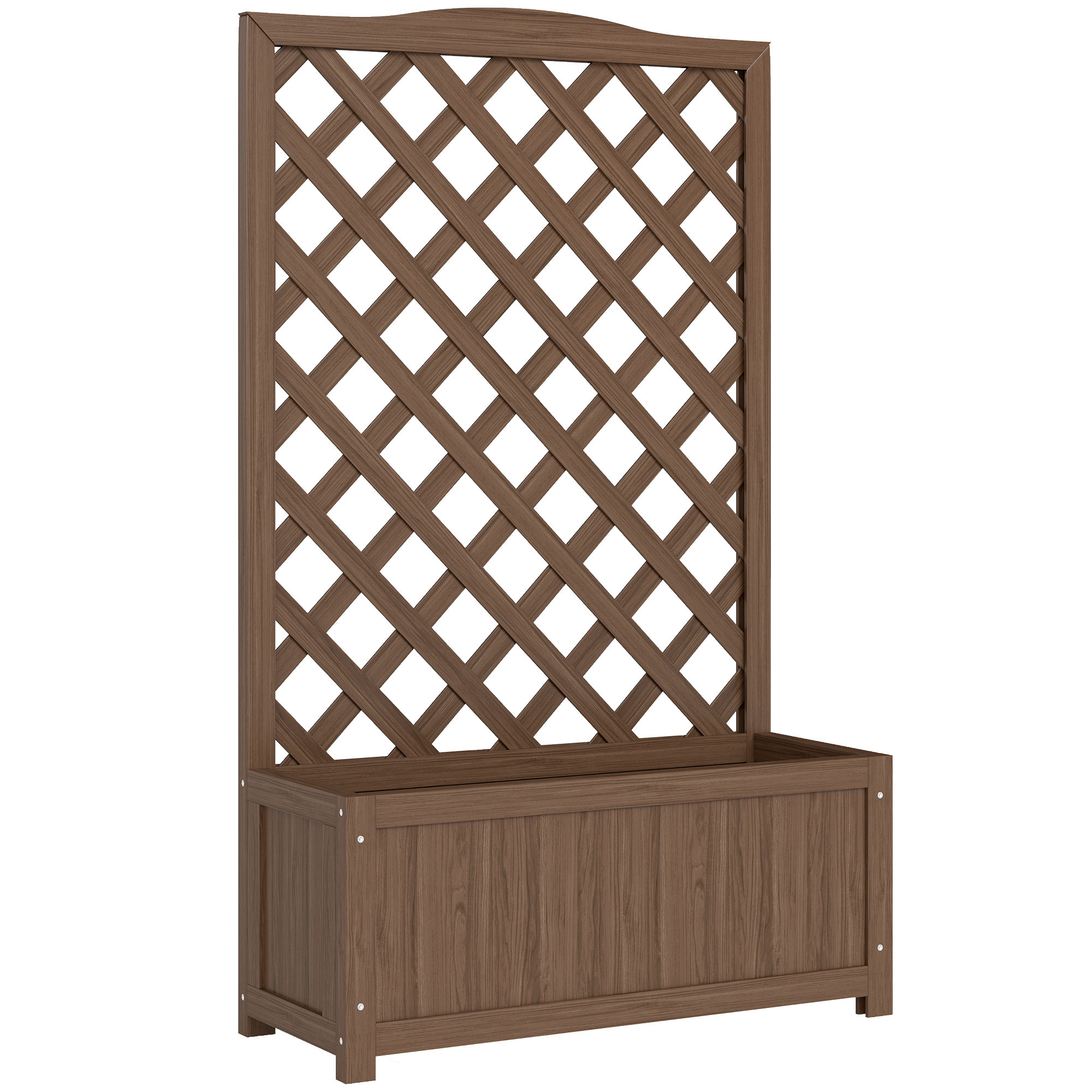 Jardinière avec treillis - bac à fleurs - jardinière sur pied - dim. 70L x 28l x 117H cm - fond à lattes - bois verni