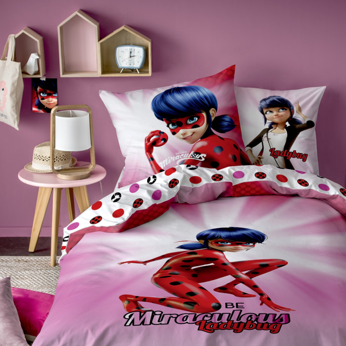 Parure de lit imprimée 100% coton, MIRACULOUS LADYBUG READY