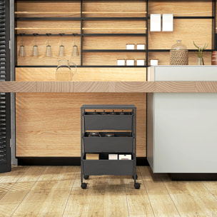 Carrito Auxiliar con Ruedas Carrito de Cocina de 3 Niveles con 3 Cestas para Almacenamiento y Marco de Acero para Comedor Sala Baño 40,8x33,5x60,5 cm Negro