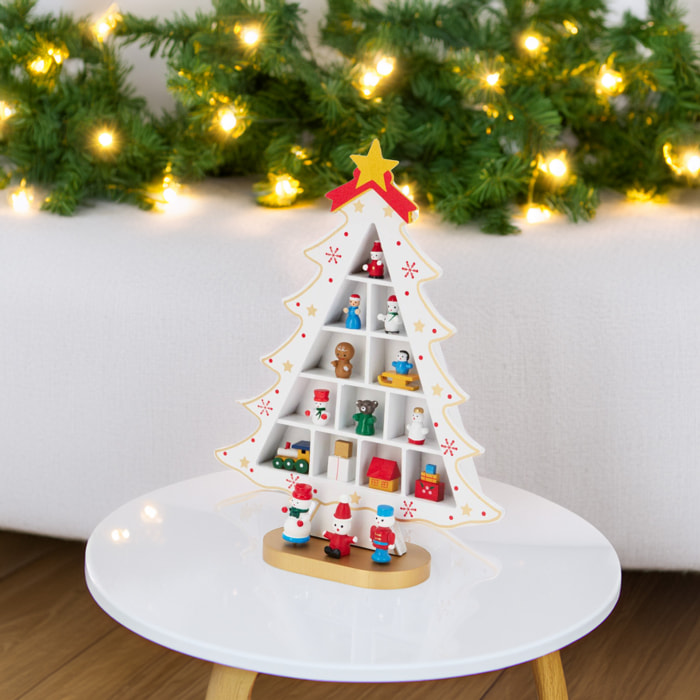 figurita de árbol de navidad en mdf con decoración en color blanco h.29cm