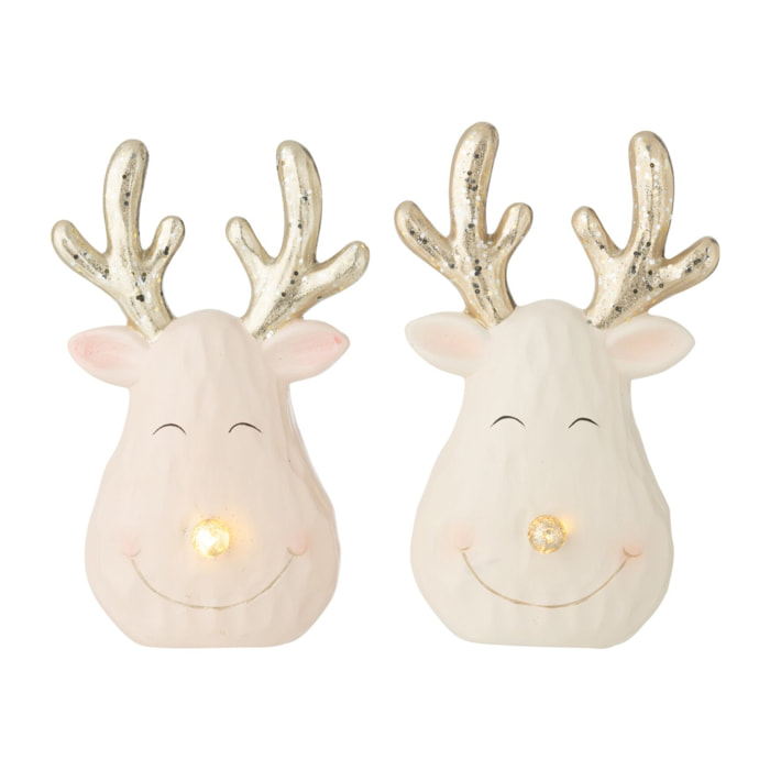 J-Line figurine Tête de Renne - céramique - mix - large - 2 pièces - lumières LED
