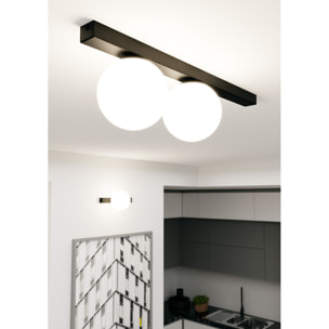 Lampada a parete FIT in acciaio nero opaco e vetro opalino