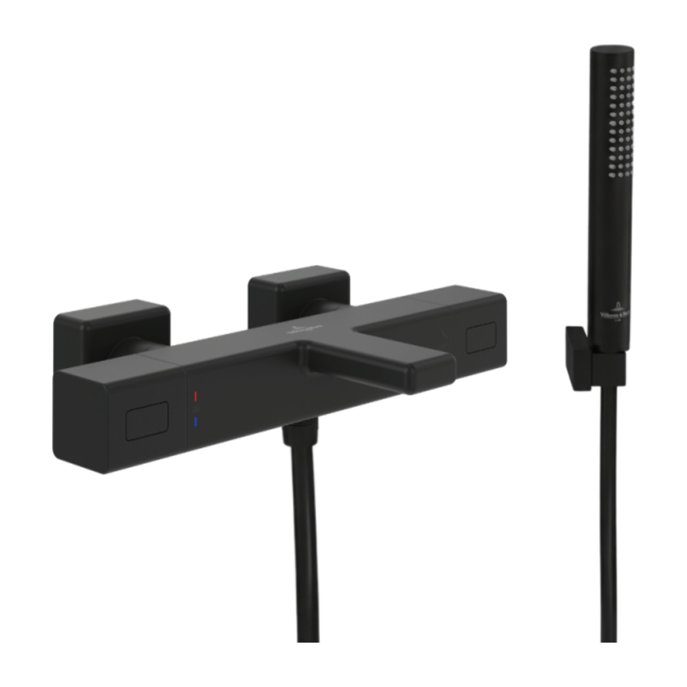 Pack mitigeur baignoire thermostatique Universal carré noir mat avec ensemble