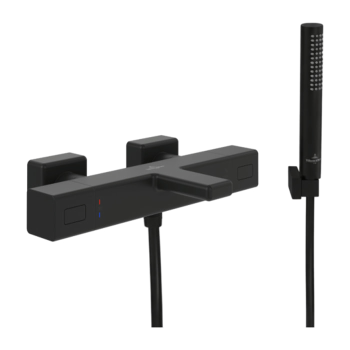 Pack mitigeur baignoire thermostatique Universal carré noir mat avec ensemble