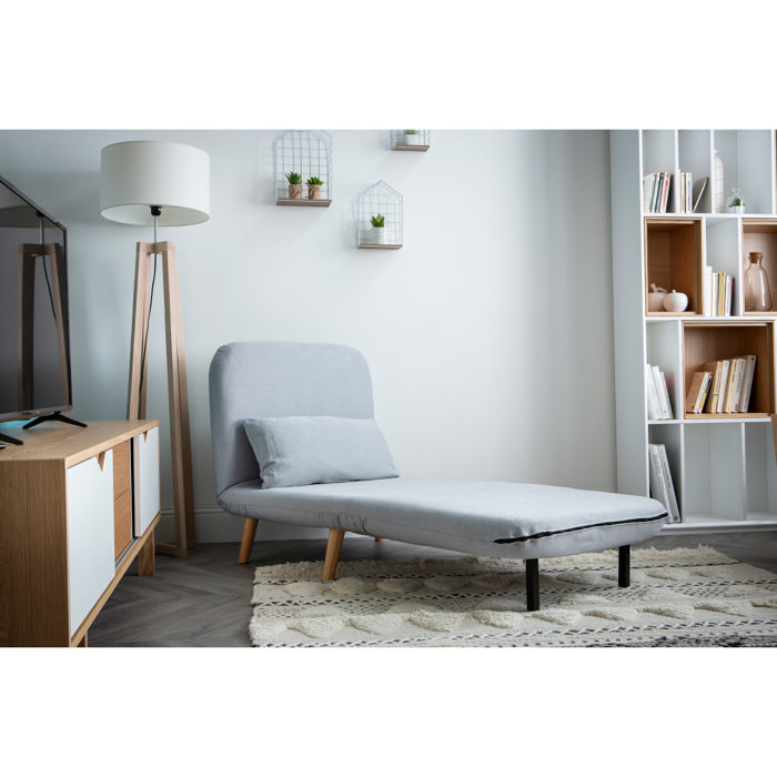 Fauteuil convertible scandinave en tissu gris foncé et bois noir AMIKO