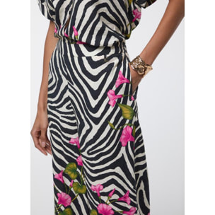 Pantaloni con stampa zebra e fiori