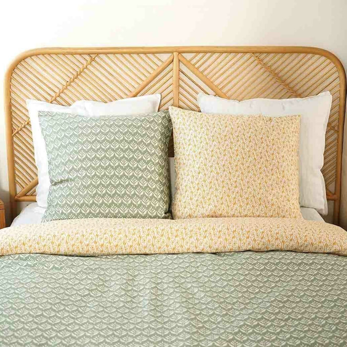 Parure housse de couette imprimé 100% satin de coton - orient - vert