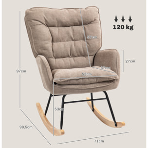Silla Mecedora Moderna, Mecedora Tapizada en Chenilla, Sillón de Lactancia con Respaldo Ancho, Acolchado Grueso, Patas de Madera, Reposabrazos, para Dormitorio, Salón, Marrón