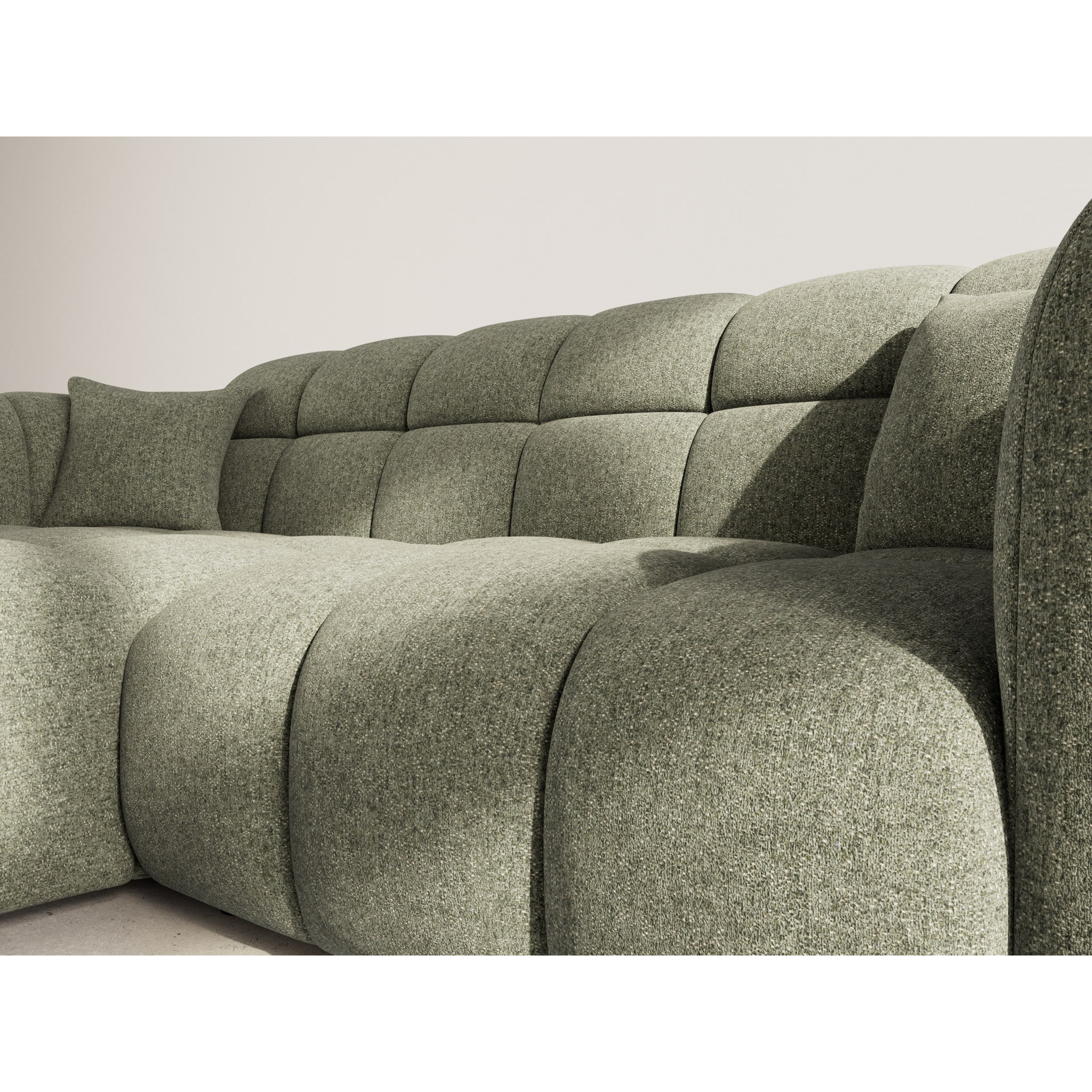 Mini Ray - Canapé d'angle gauche 4 places en tissu texturé - Vert Kaki