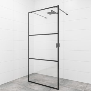 Walk-In set complet paroi de douche à l'italienne 90 cm, anti-calcaire, verre transparent, noir (SIKOWI90CP-SET)