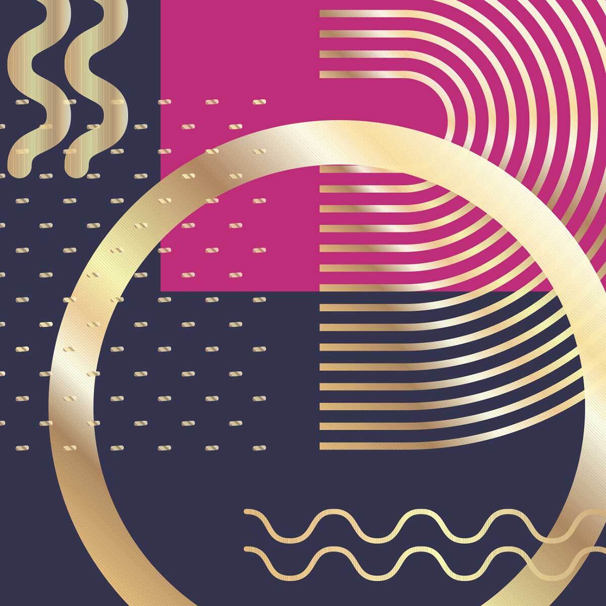 Tableau géométrique anneau doré fond violet Toile imprimée