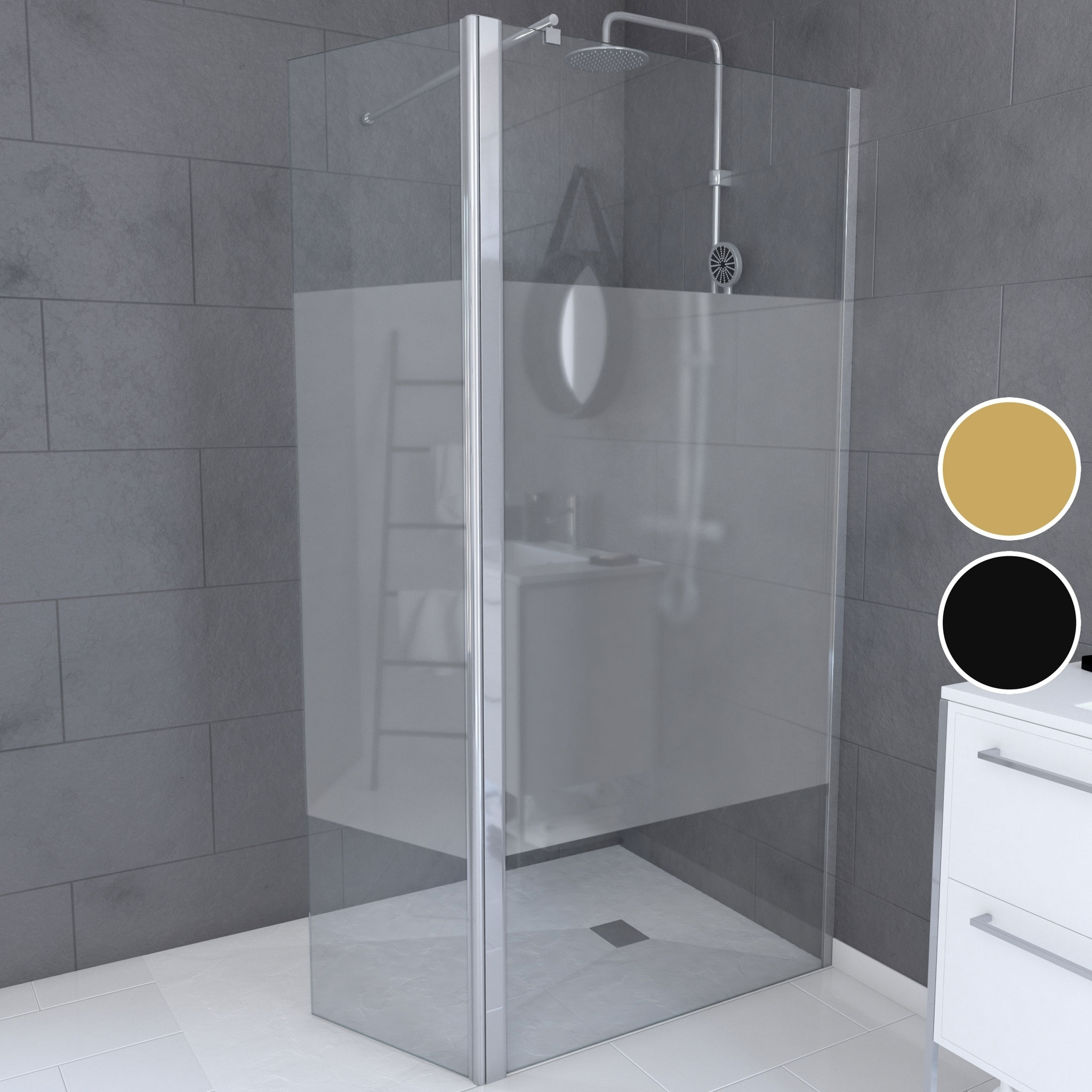 Paroi de Douche et Volet Pivotant 90+40x200 cm - Bande Dépolie - Barre de Fixation Chrome