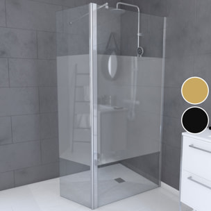 Paroi de Douche et Volet Pivotant 90+40x200 cm - Bande Dépolie - Barre de Fixation Chrome