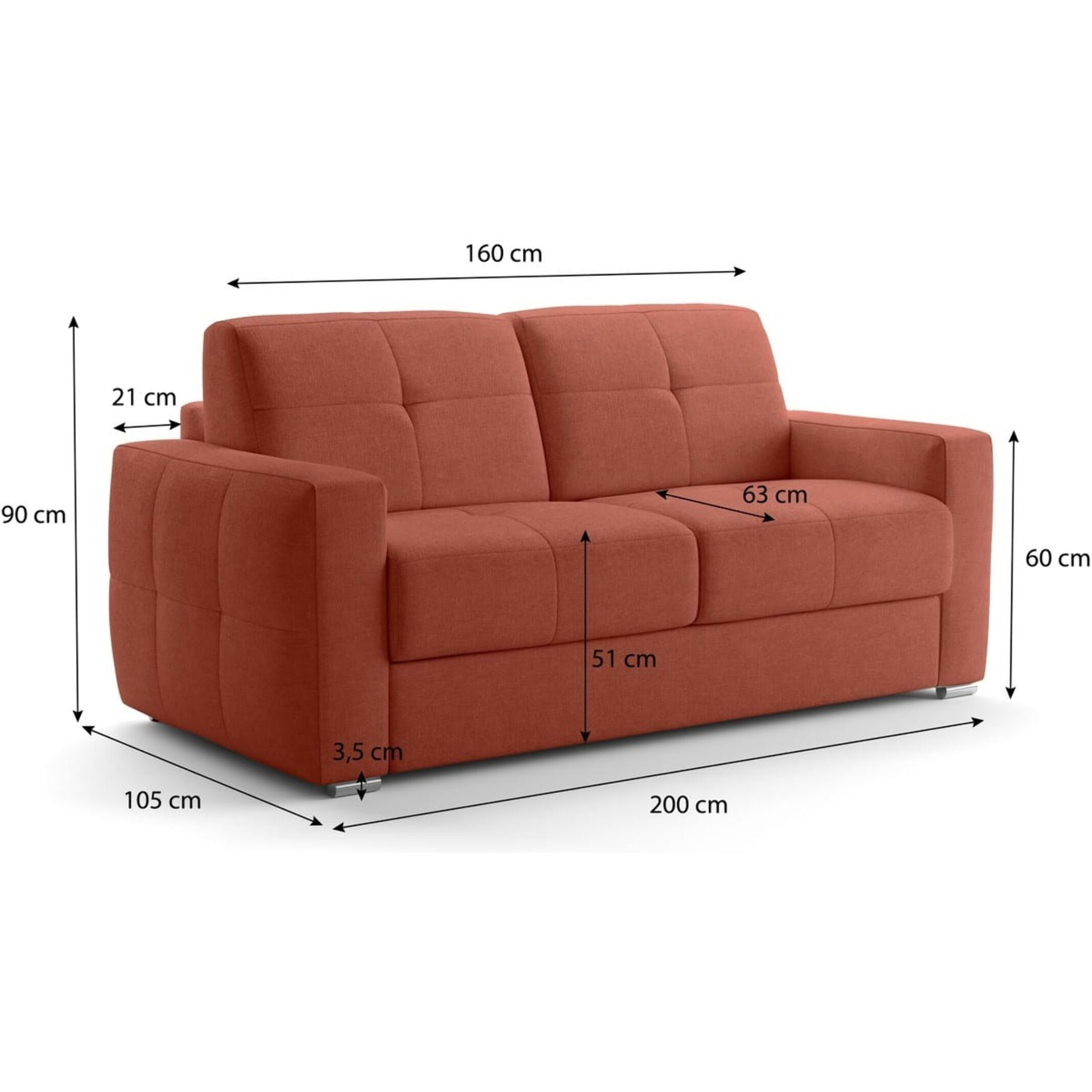 Canapé capitonné convertible 3 places en tissu chenille - ouverture express - CASSIAN