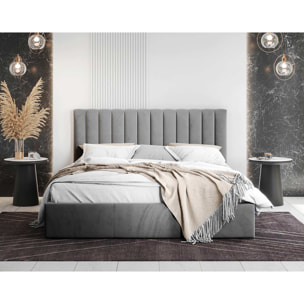 Rosario - lit coffre - 160x200 - sommier inclus - en velours - Gris