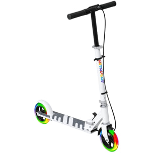 Patinete Plegable para Niños de 3-8 Años, Patinete Infantil de 2 Ruedas con LED Luces, Manillar de 4 Altura Ajustable, Freno Posterior y de Mano, Blanco