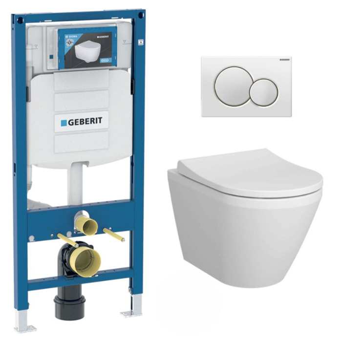 Pack WC Bâti-support + WC Vitra Integra fixations invisibles + Abattant softclose + Plaque blanche