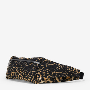 Riñonera plana leopardo cuero con cremallera