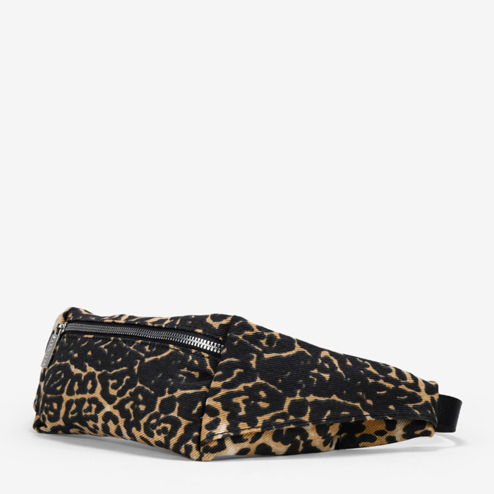 Riñonera plana leopardo cuero con cremallera