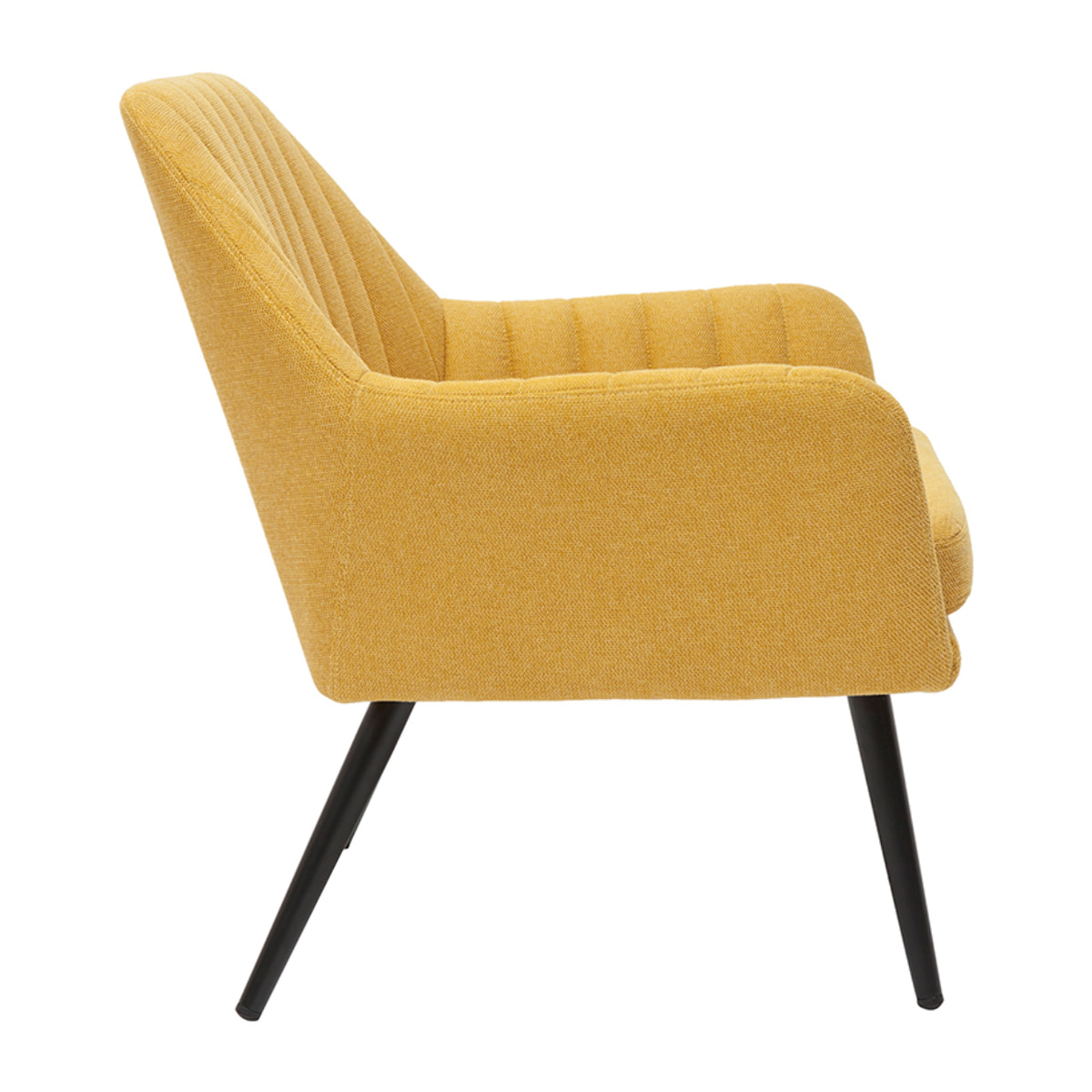 Fauteuil design en tissu effet velours texturé jaune moutarde et métal noir GASTON