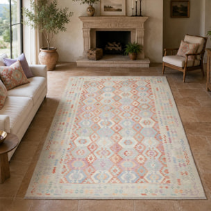Tapis kilim géométrique, tissé plat en laine, VADOSET