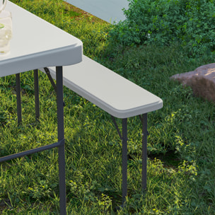 Ensemble table 2 bancs pliables avec poignées - usage pique-nique camping - métal époxy HDPE gris clair