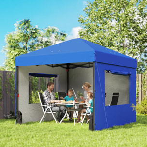 Carpa Plegable 3x3 m, Pop-up, Cenador Pabellón de Jardín con 3 Paredes Laterales, 2 Ventanas Malla, UPF50+, Altura Ajustable 3 Niveles, Bolsa Transporte, Sacos Arena, Gazebo Exterior, Azul