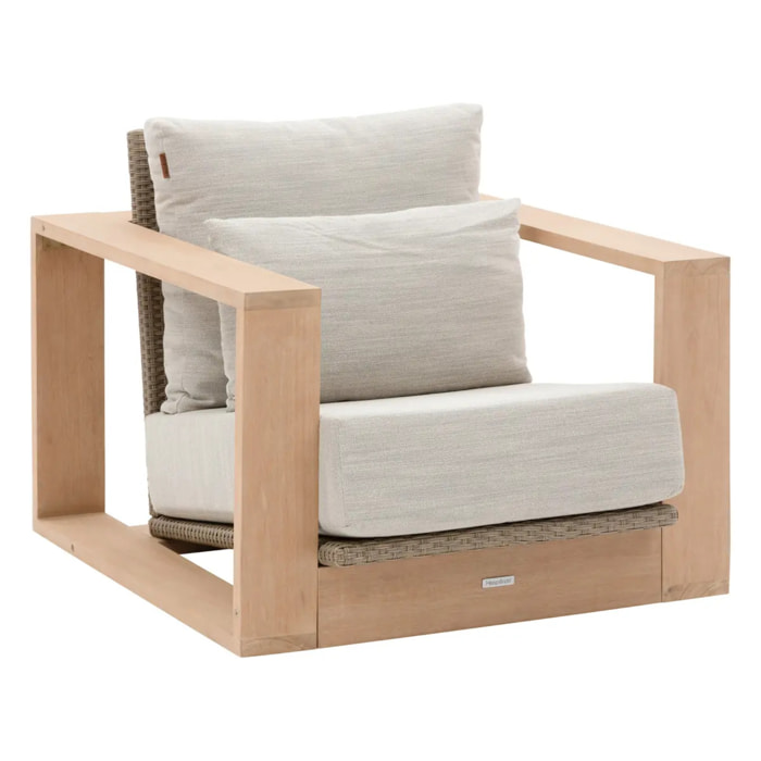 Fauteuil de salon de jardin "Loevo" eucalyptus & beige eucalyptus  et résine tressée