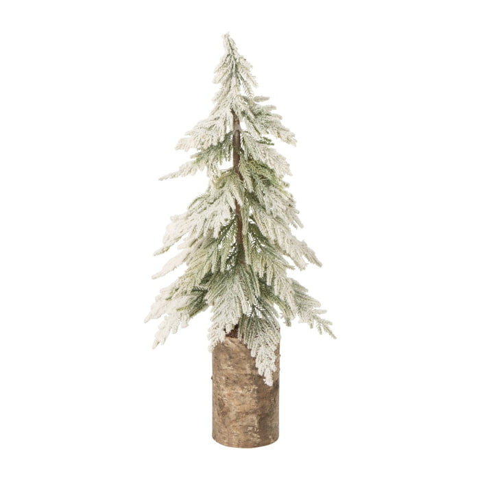 J-Line sapin de Noël enneigé avec socle en bois - polyéthylène - blanc/naturel - small