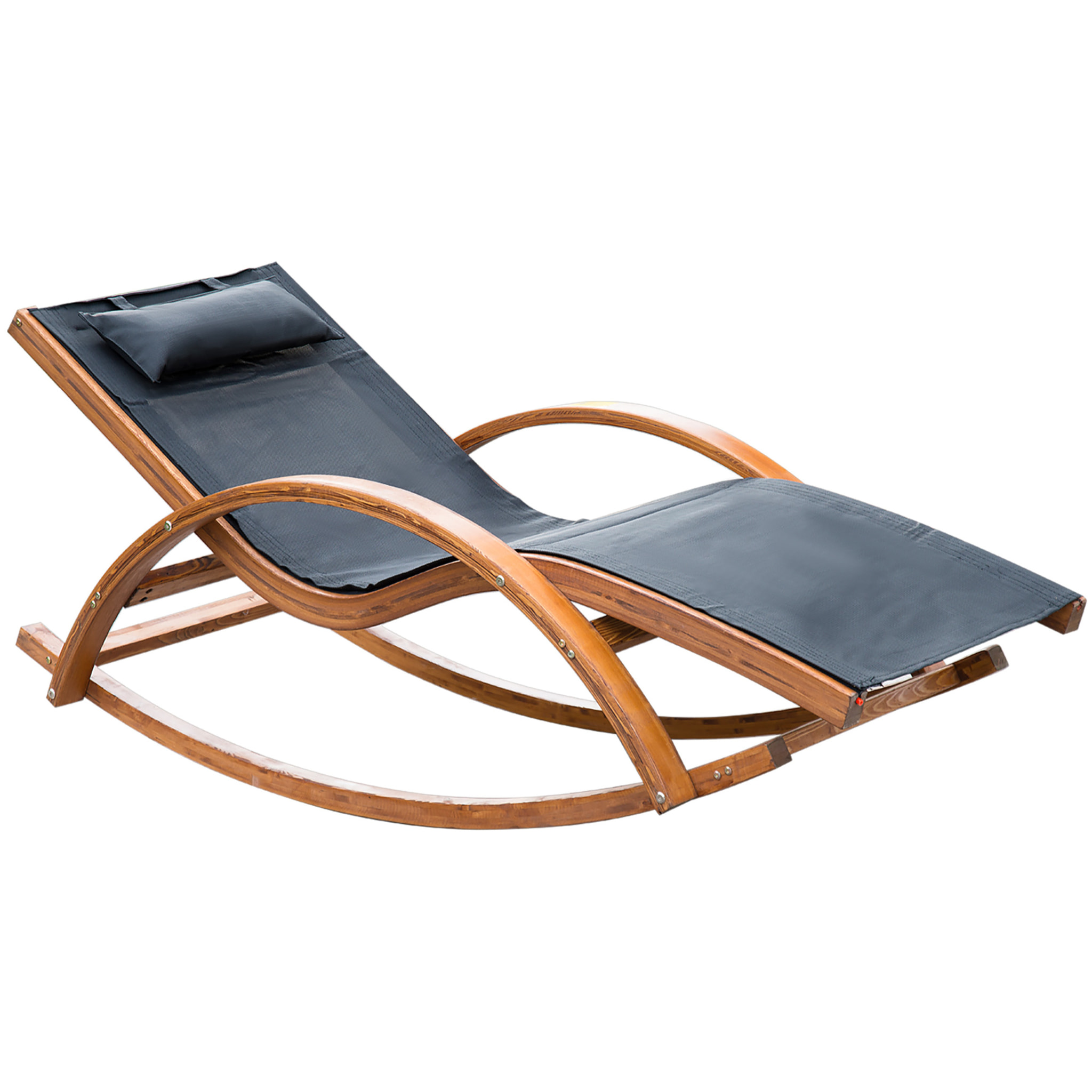 Chaise longue fauteuil berçant à bascule transat bain de soleil rocking chair en bois charge 120 Kg noir