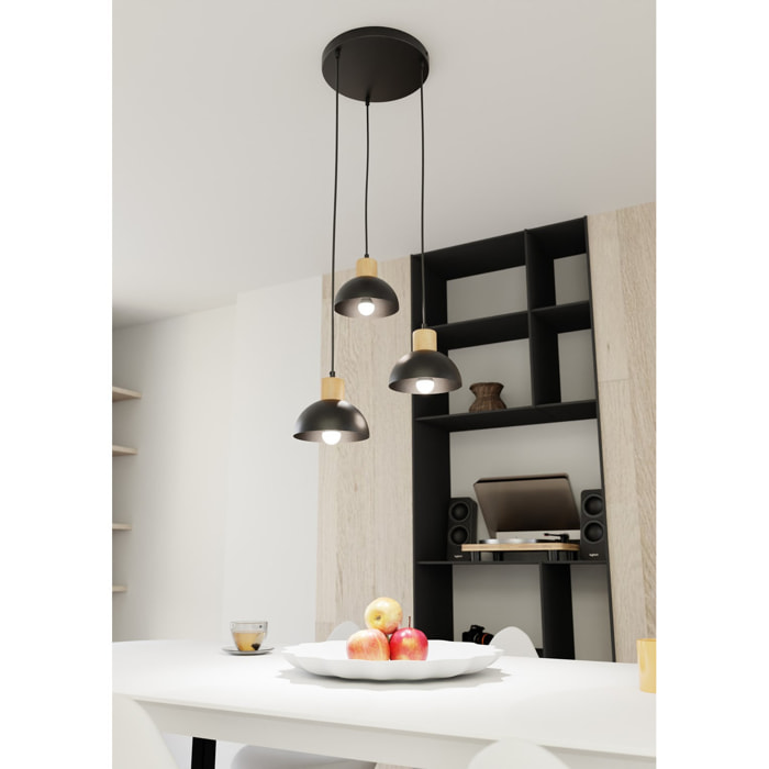 Lampada a sospensione Seco in metallo nero e legno