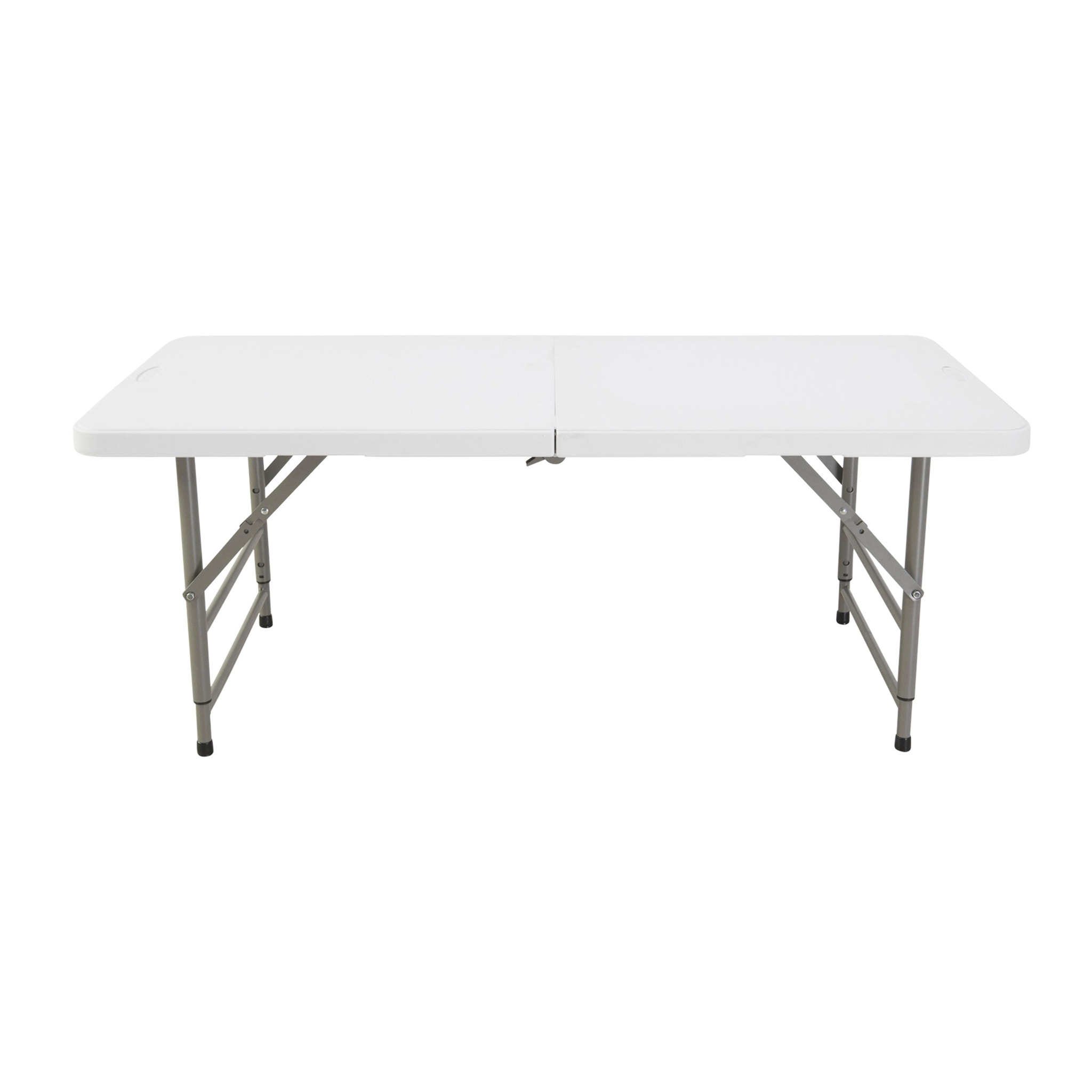 Mesa plegable de altura regulable 122x60x50-74cm, y set de 2 sillas plegables 51x45x85,5cm, ideal para exteriores