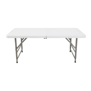 Mesa plegable de altura regulable 122x60x50-74cm, y set de 2 sillas plegables 51x45x85,5cm, ideal para exteriores