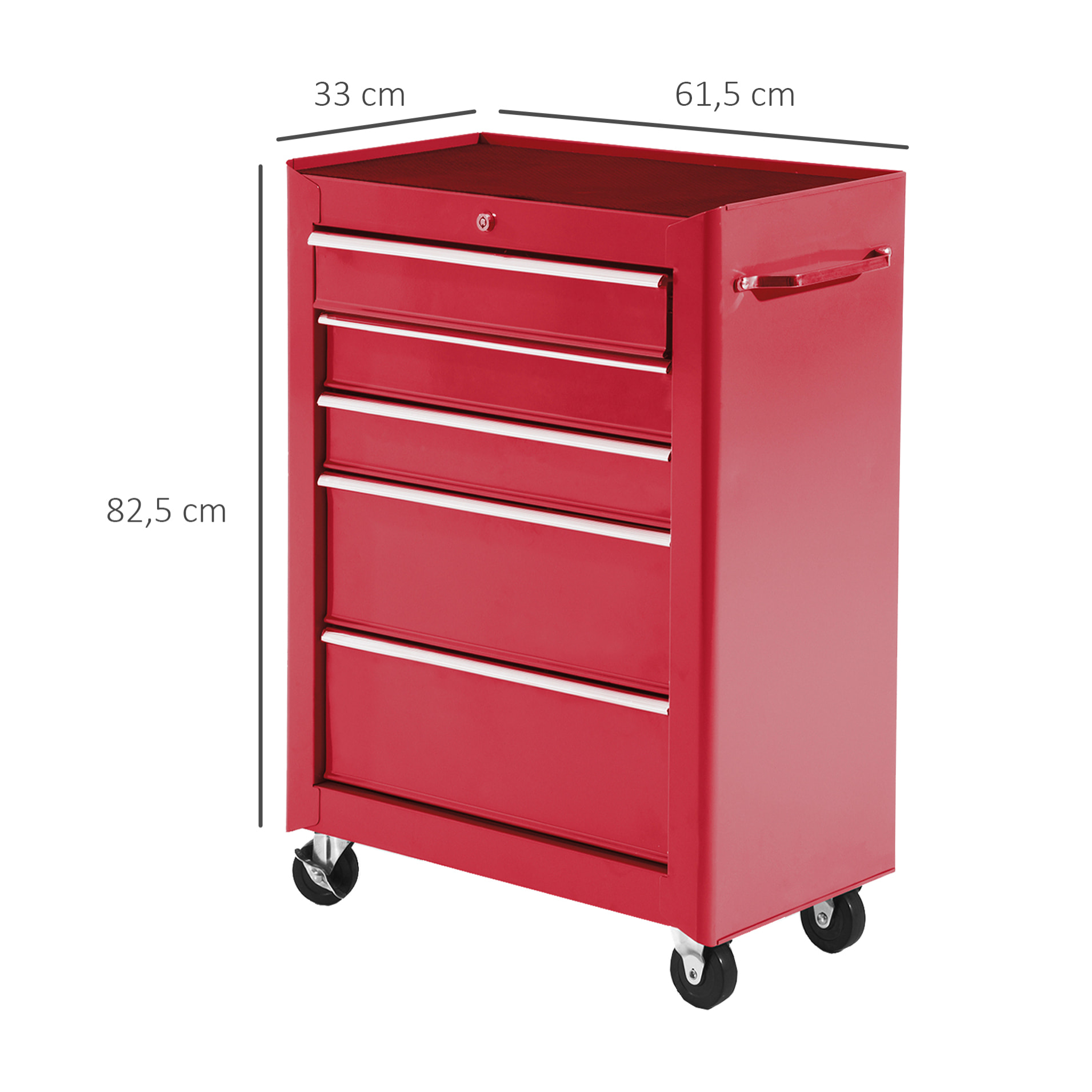 Carro Caja de Herramientas Taller Movil 5 Cajones 4 Ruedas Cerradura Color Rojo