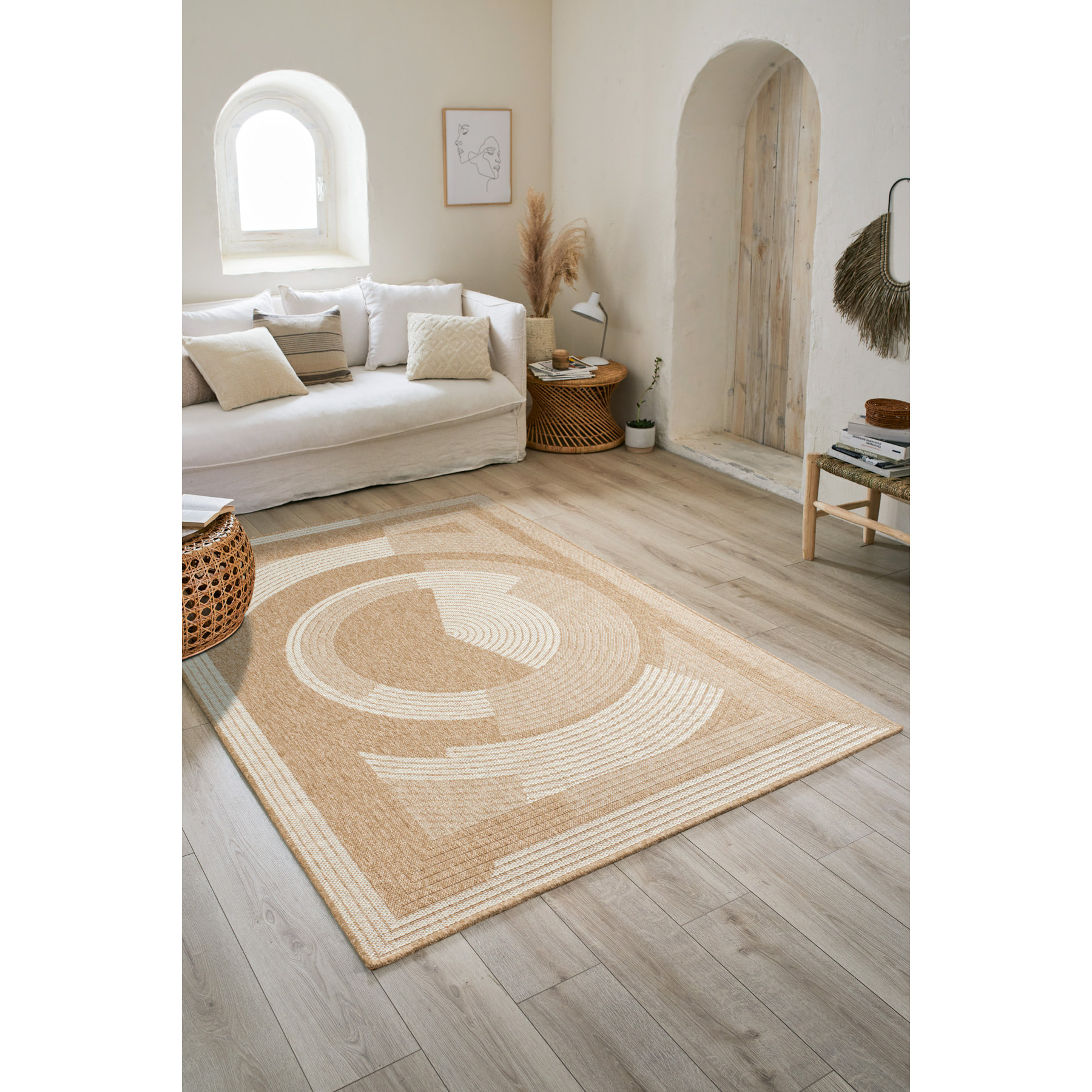 Nature - tapis effet jute blanc