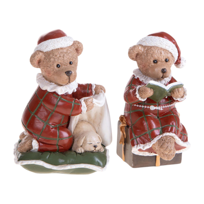 Orsi Natale con Libro E Cane - Pezzi 2 - 6,6xH13x7cm - Bianchi Dino SpA