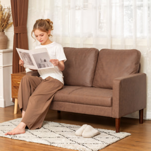 Sofá de 2 Plazas, Tapizado en Microfibra, Sofá Moderno con Patas de Madera, Reposabrazos, para Salón, Dormitorio, Oficina, Sala de Estar, 130x78x85 cm, Marrón