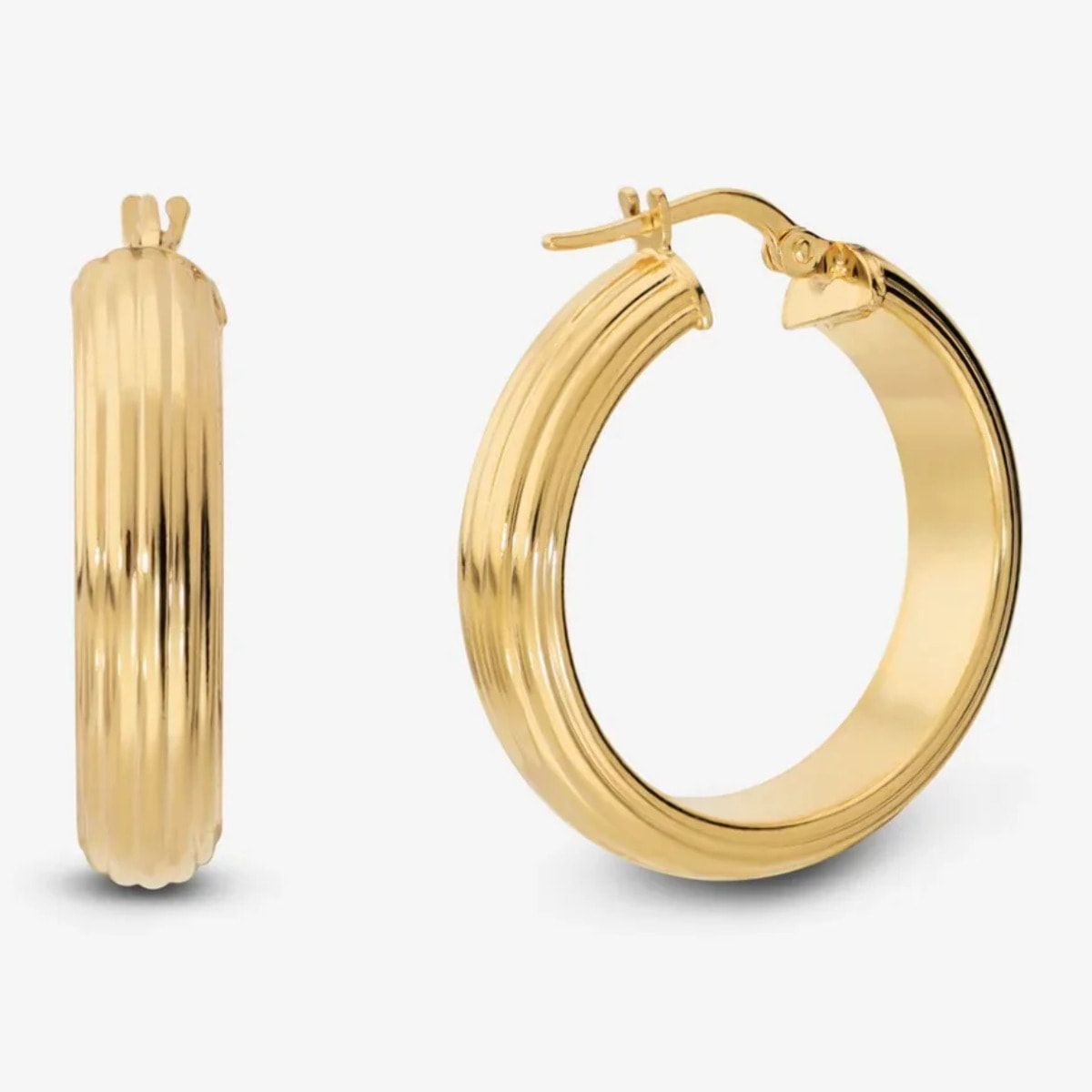 Orecchini a Cerchio Rigati placcati Oro Giallo 18Kt Diametro 2.5cm