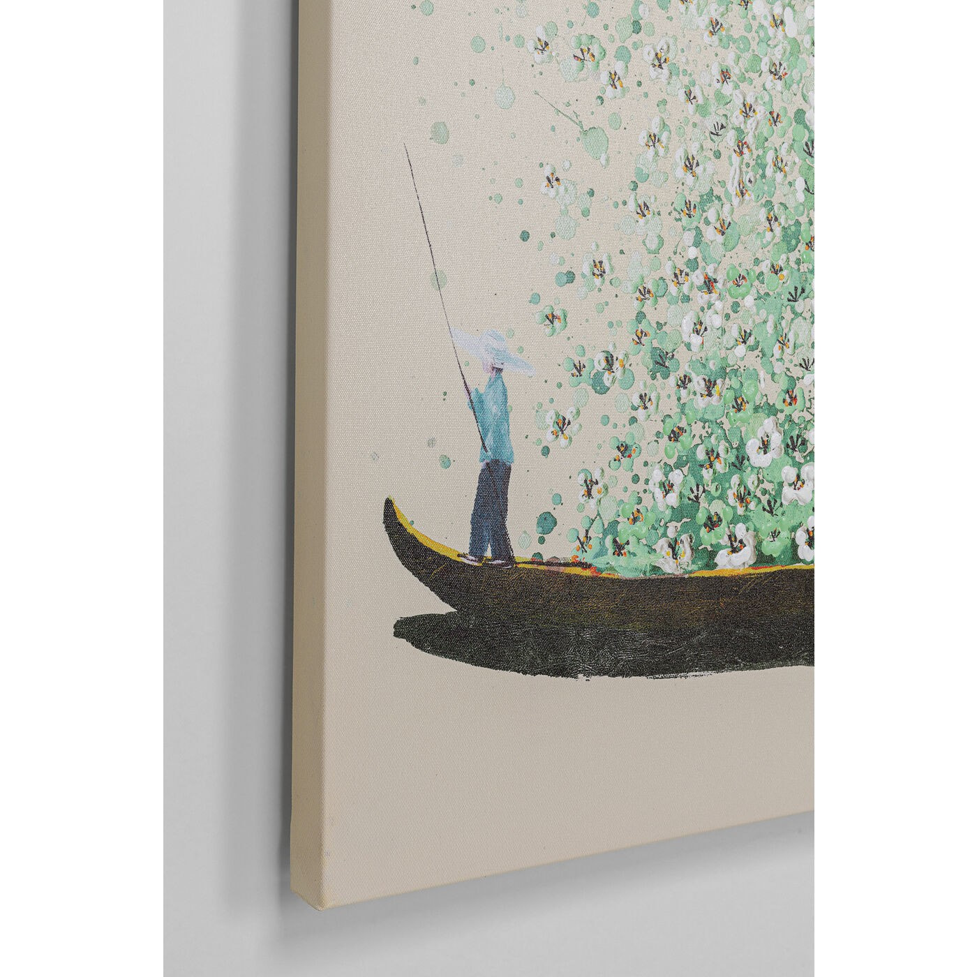 Tableau Touched fleurs pirogue beige et vert Kare Design