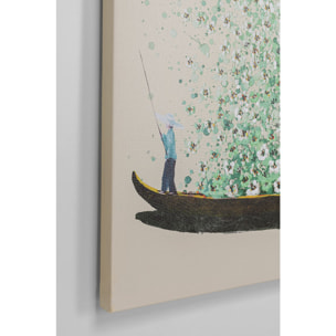 Tableau Touched fleurs pirogue beige et vert Kare Design