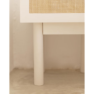 Table de chevet en bois massif et raphia avec un tiroir blanc 40x45cm Hauteur: 45 Longueur: 40 Largeur: 37