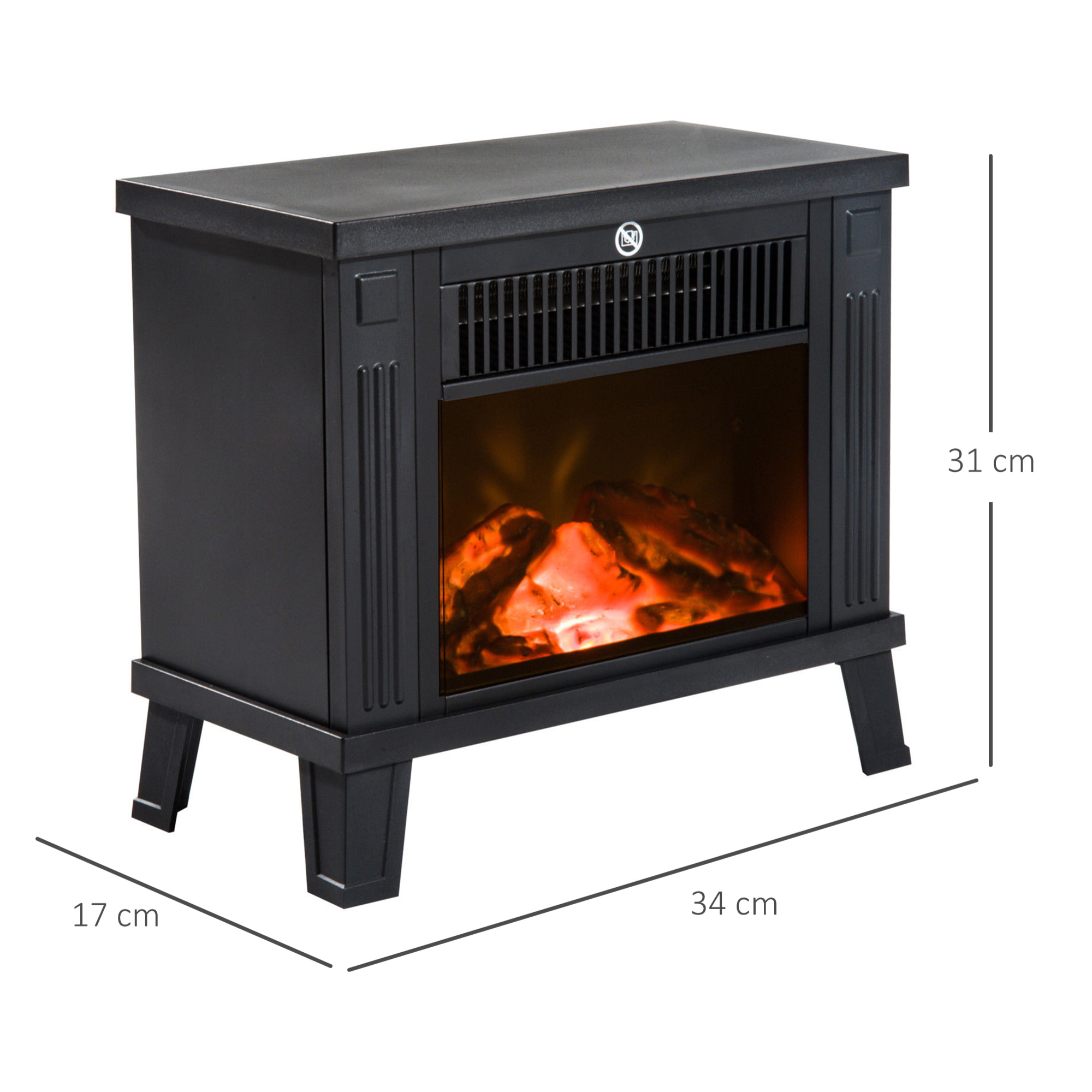 Chimenea Eléctrica tipo Estufa Calefactor de Leña 600W/1200W 38.5x22x30.5cm Negro