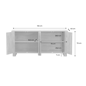 Buffet décor bois 4 portes 155cm PONDI