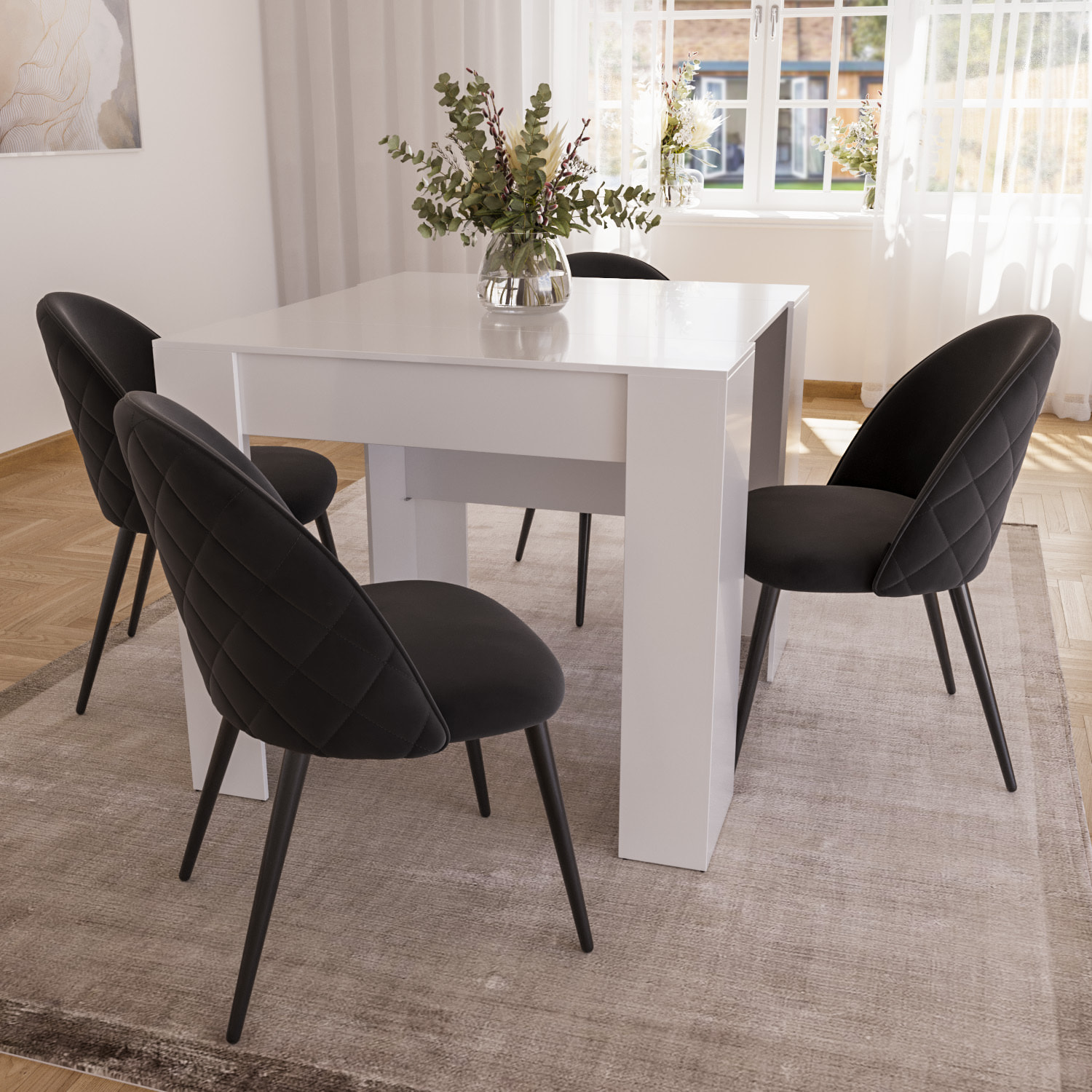 Set di 4 Sedie Imbottite Da Pranzo Ufficio In Velluto Sedia Con Gambe In Metallo Effetto Legno Con Schienale Seduta Comoda Per Soggiorno Salotto Nero