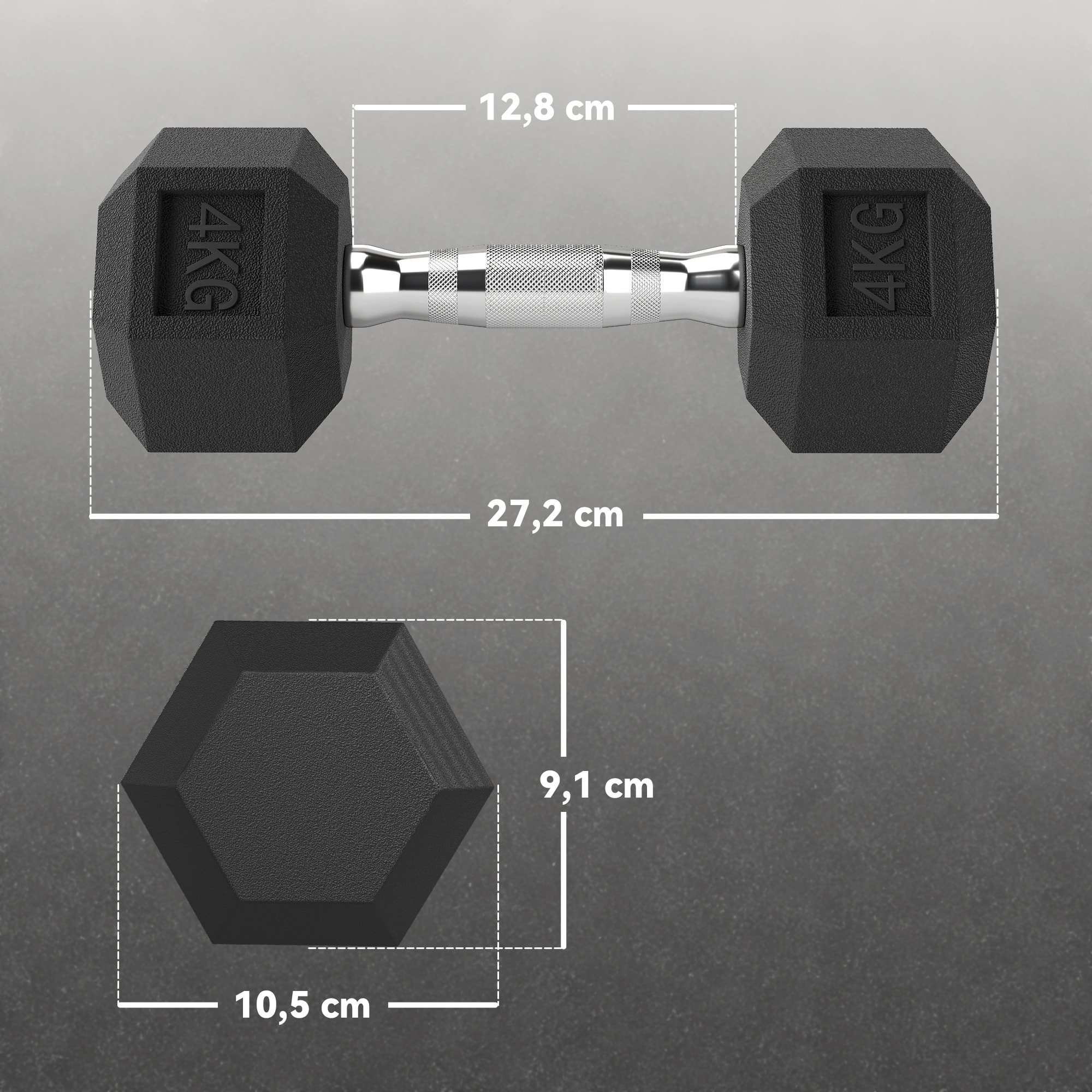 Lot de 2 haltères courtes hexagonales - ensemble d'haltères courtes - total 8 Kg - métal caoutchouc noir