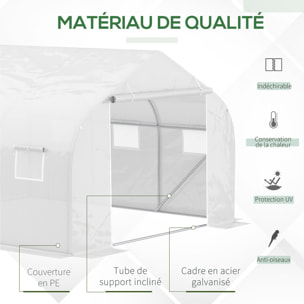 Serre tunnel de jardin 3,5 x 3 x 2 m grande taille 6 fenêtres blanc